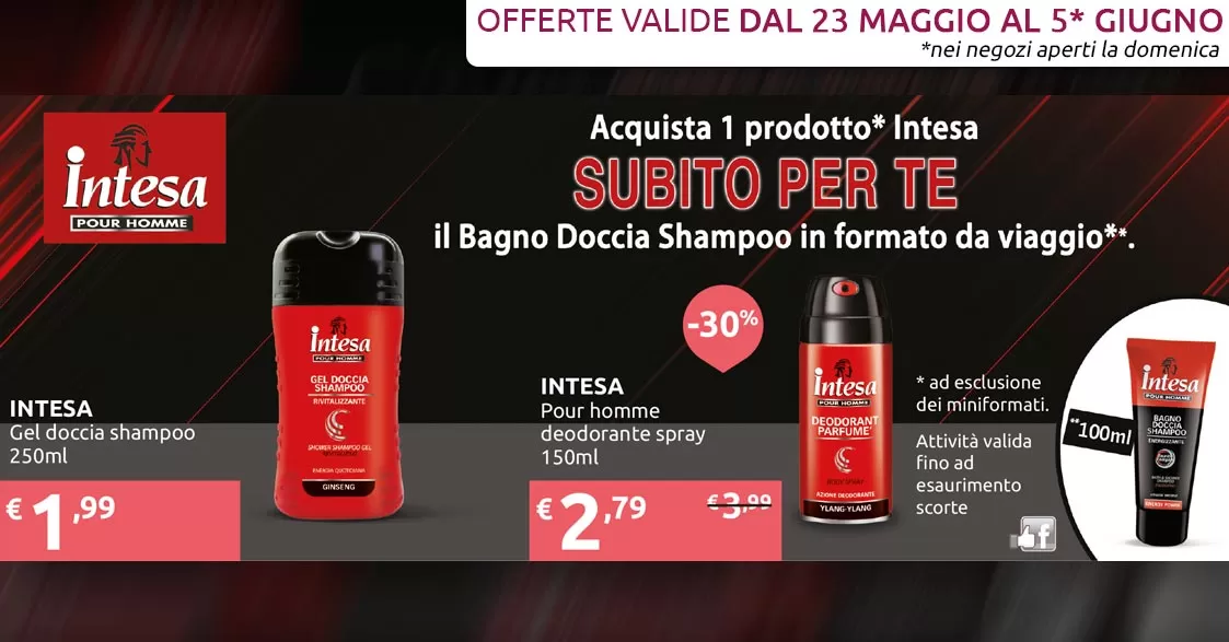 Acquista 1 prodotto Intesa in Omaggio il Bagno Doccia Shampoo da 100ml!